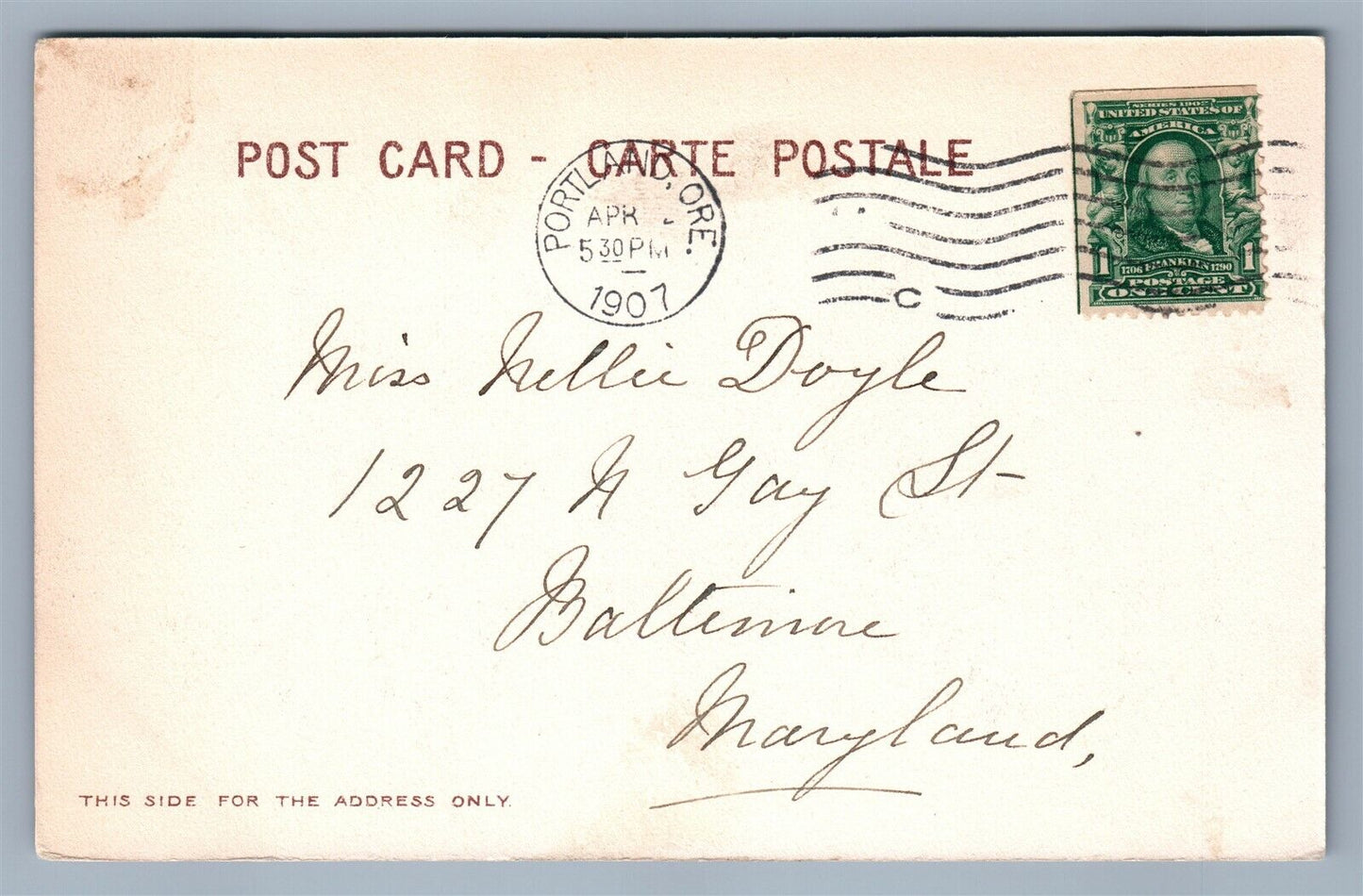 PORTLAND OR RESIDENCE 1907 UNDIVIDED ANTIQUE POSTCARD