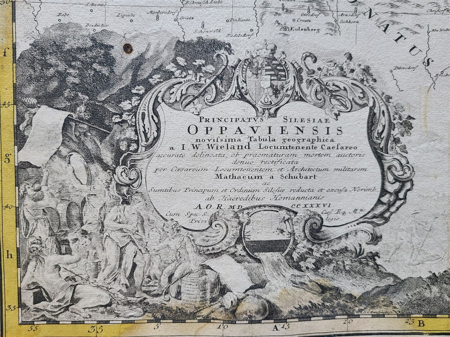1736 LARGE MAP OF SILESIA POLAND OPPAVIENSIS antique 25 by 34 3/4"
