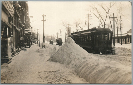 RUTLAND VT STREET SCENE w/ TROLLEY ANTIQUE REAL PHOTO POSTCARD RPPC