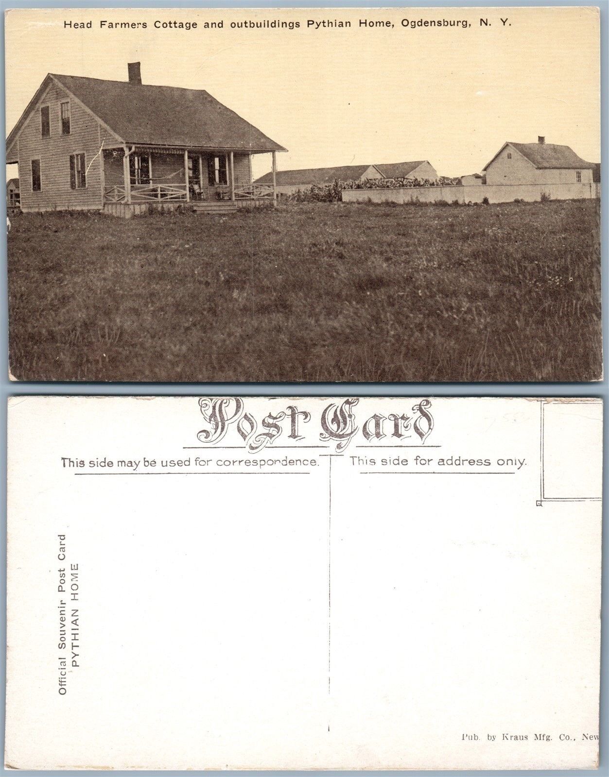 OGDENSBURG N.Y. HEAD FARMERS COTTAGE PYTHIAN HOME ANTIQUE POSTCARD