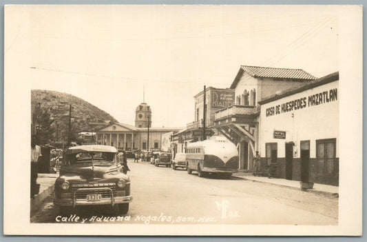 MEXICO CALLE Y ADUANA NOGALES VINTAGE REAL PHOTO POSTCARD RPPC