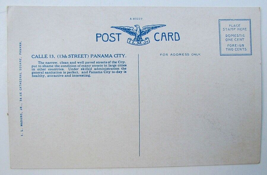 VINTAGE POSTCARD - CALLE 13 - 13th STREET PANAMA CITY street scene