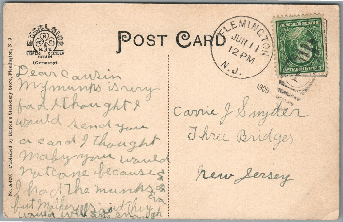 FLEMINGTON NJ ME CHURCH ANTIQUE POSTCARD