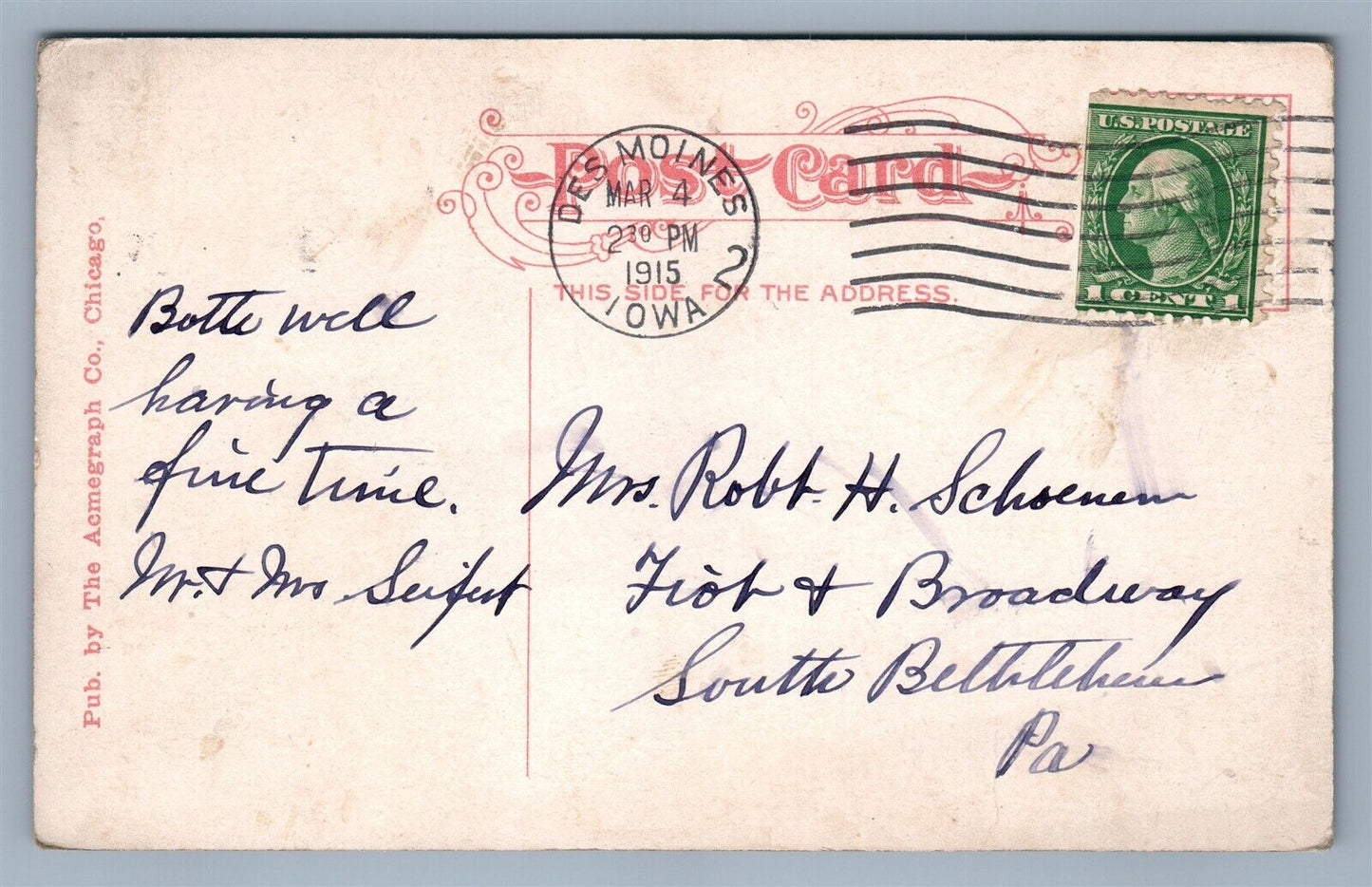 DES MOINES IA LOCUST STREET ANTIQUE POSTCARD