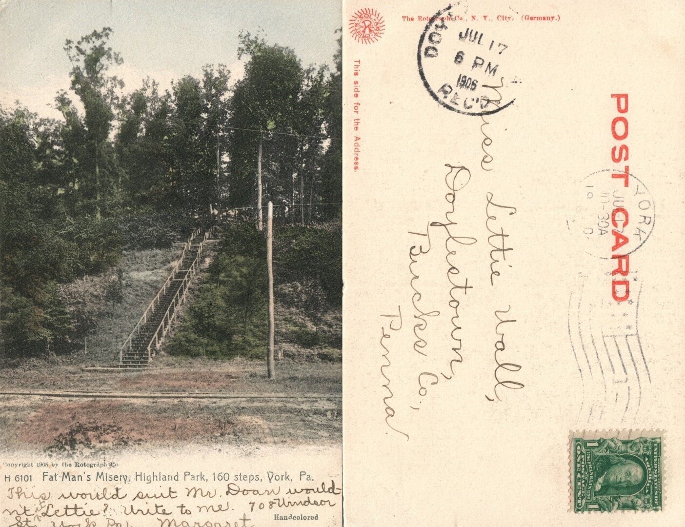FAT MAN'S MISERY HIGHLAND PARK YORK PA 1906 ANTIQUE POSTCARD