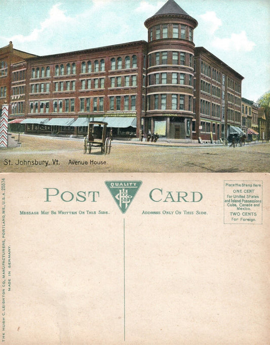 ST. JOHNSBURY VT AVENUE HOUSE ANTIQUE POSTCARD