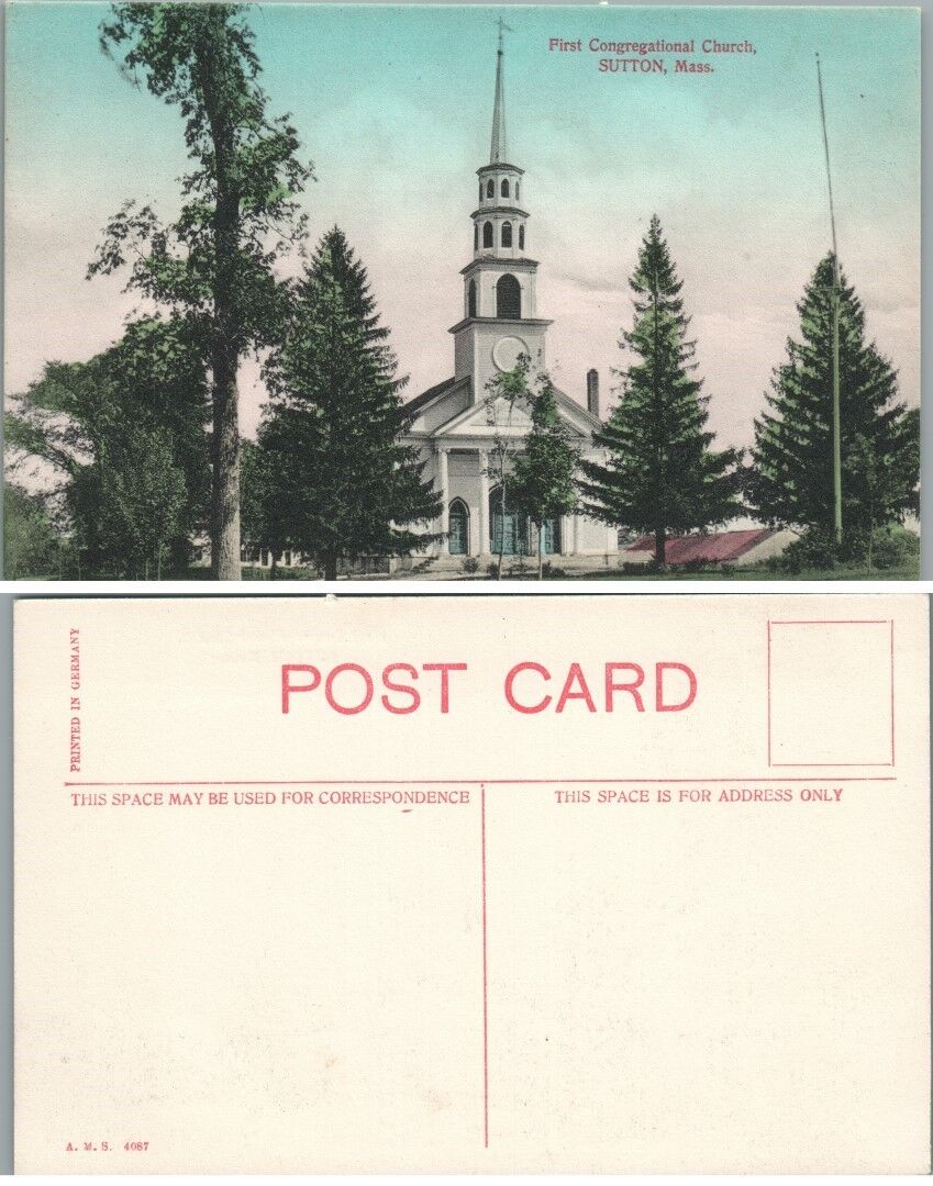FIRST CONGREGATIONAL CHURCH SUTTON MA ANTIQUE POSTCARD