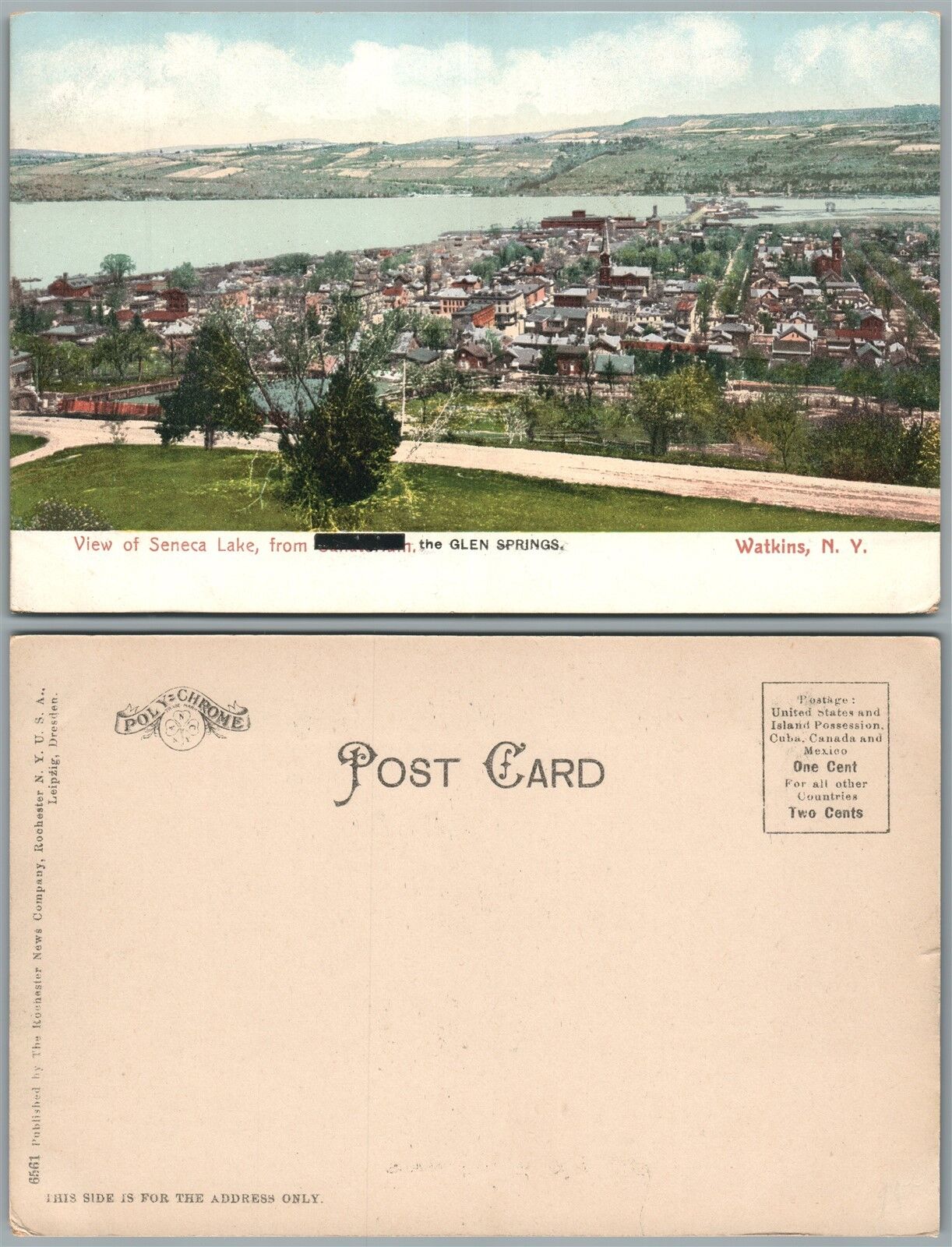 WATKINS N.Y. SENECA LAKE FROM GLEN SPRINGS UNDIVIDED ANTIQUE POSTCARD