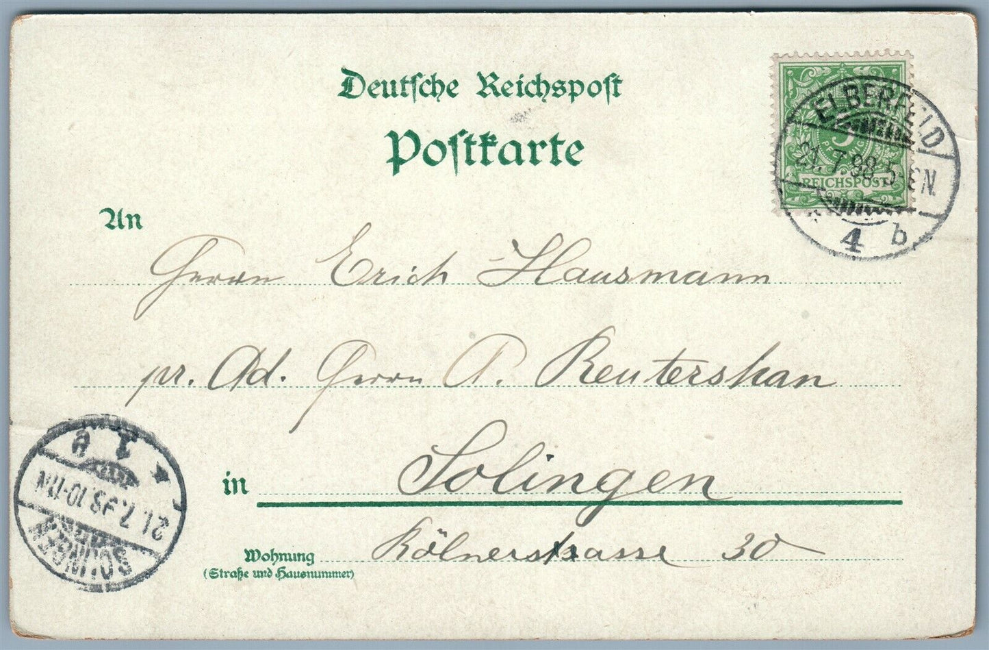 GRUSS AUS ELBERFELD Wuppertal GERMANY 1898 ANTIQUE POSTCARD w/ STAMP