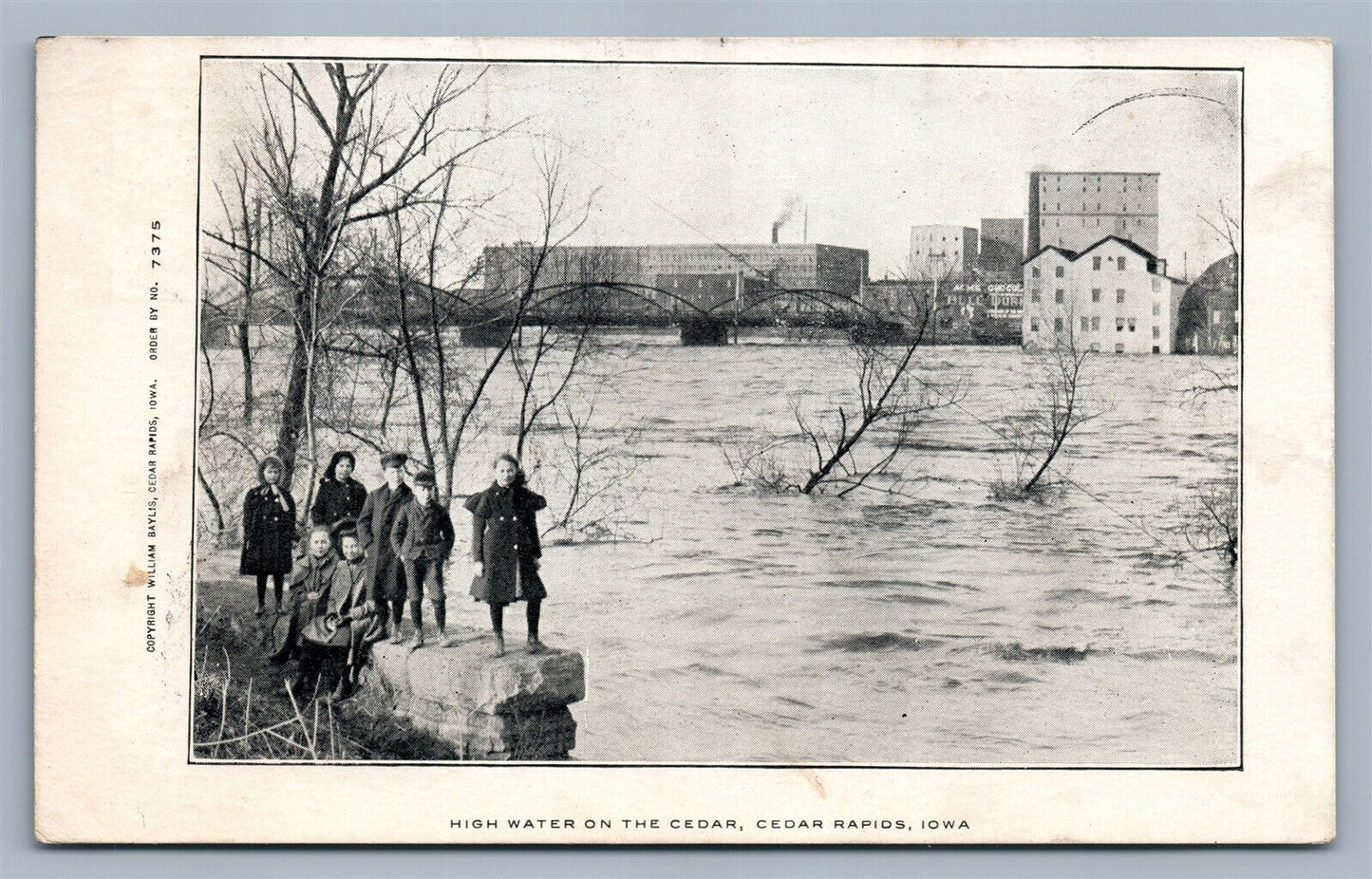 CEDAR RAPIDS IA HIGH WATER ON THE CEDAR 1909 UNDIVIDED ANTIQUE POSTCARD