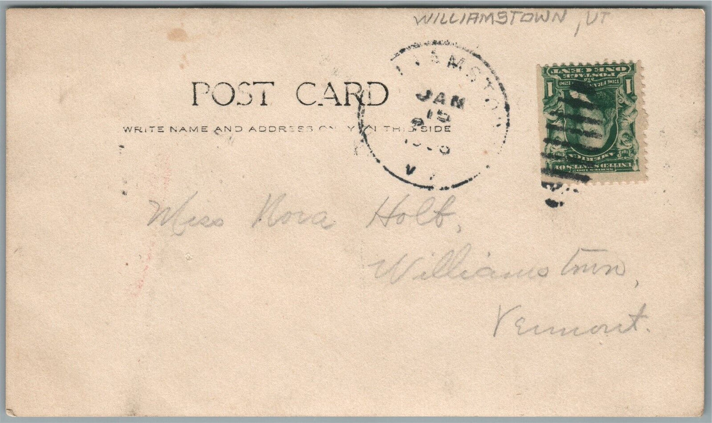 WILLIAMSTOWN VT WINTER STREET SCENE ANTIQUE REAL PHOTO POSTCARD RPPC