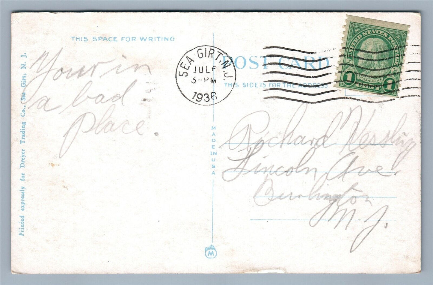 SEA GIRT NJ STATE CAMP ANTIQUE POSTCARD