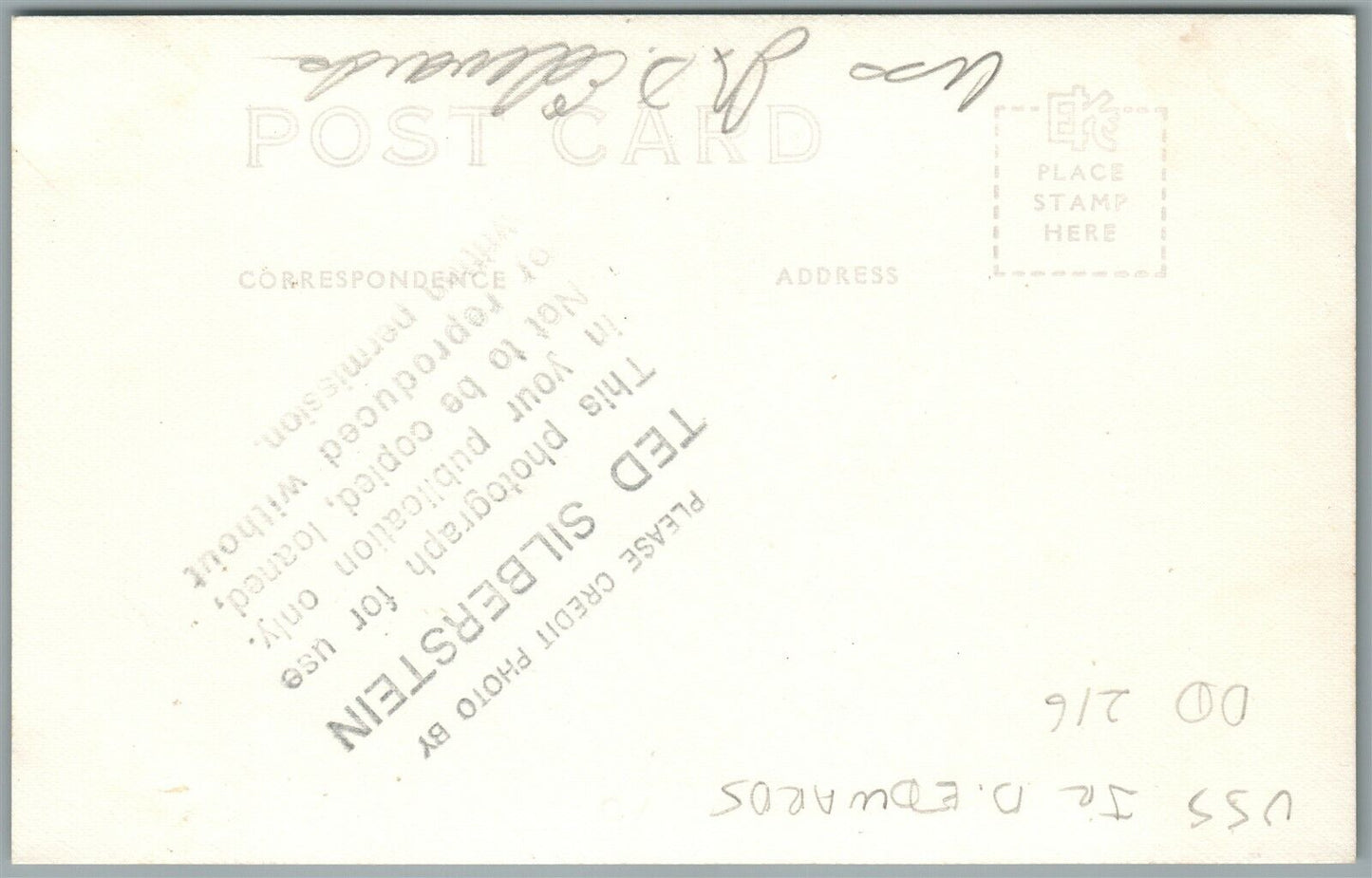 MILITARY SHIP U.SS. Jr. D. EDWARDS ANTIQUE REAL PHOTO POSTCARD RPPC