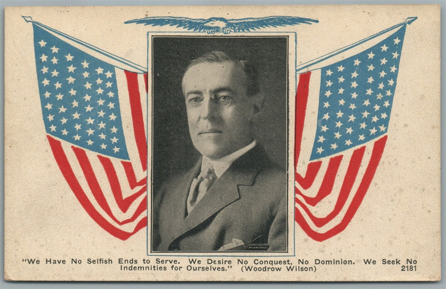 US PRESIDENT WOODROW WILSON PATRIOTIC ANTIQUE POSTCARD