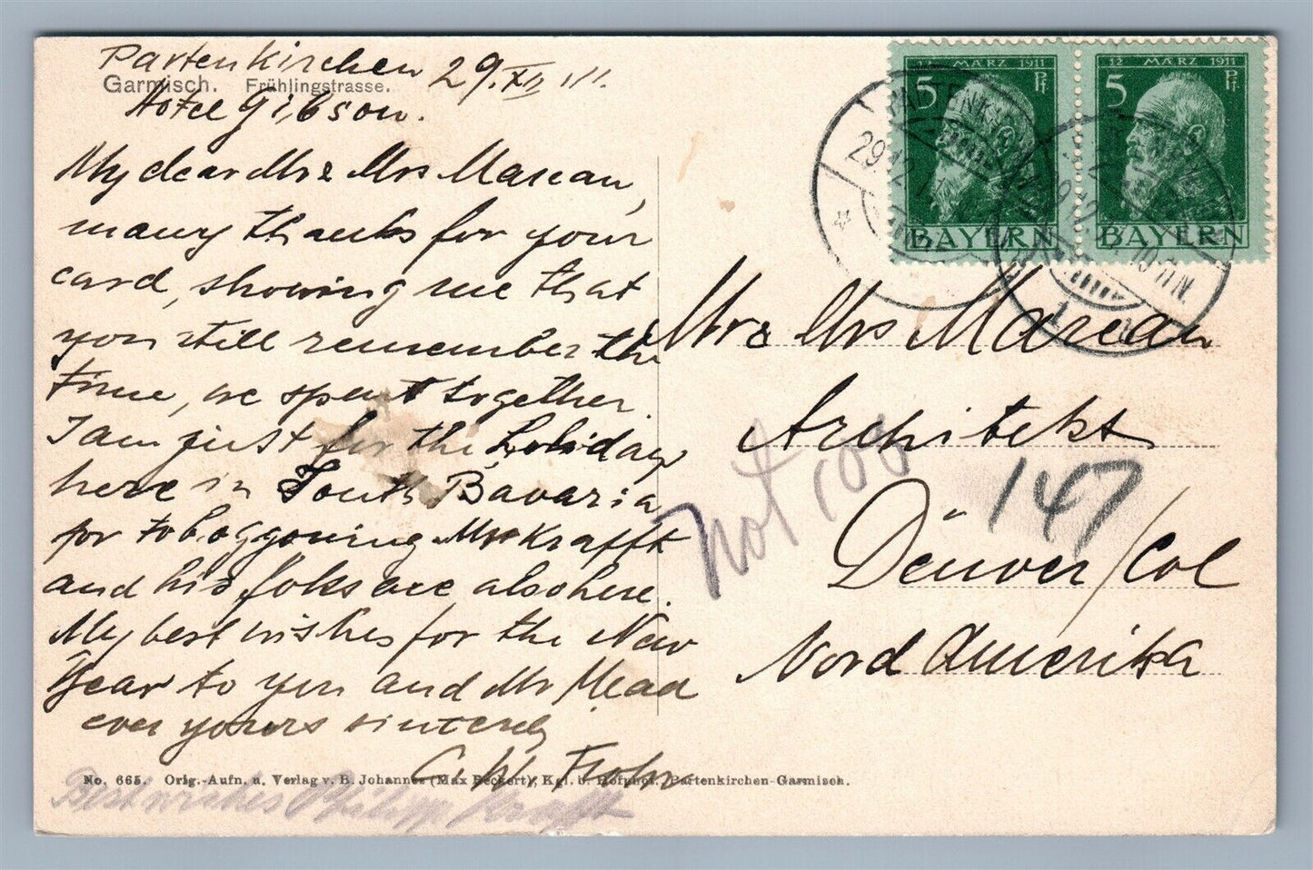 GARMISCH FRUHLINGSTRASSE GERMANY ANTIQUE POSTCARD