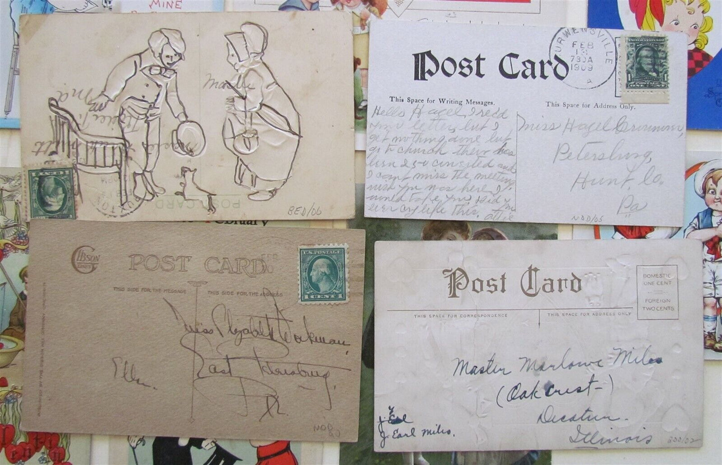 LOT of 11 VALENTINE ANTIQUE POSTCARDS w/ ROMANTIC KIDS