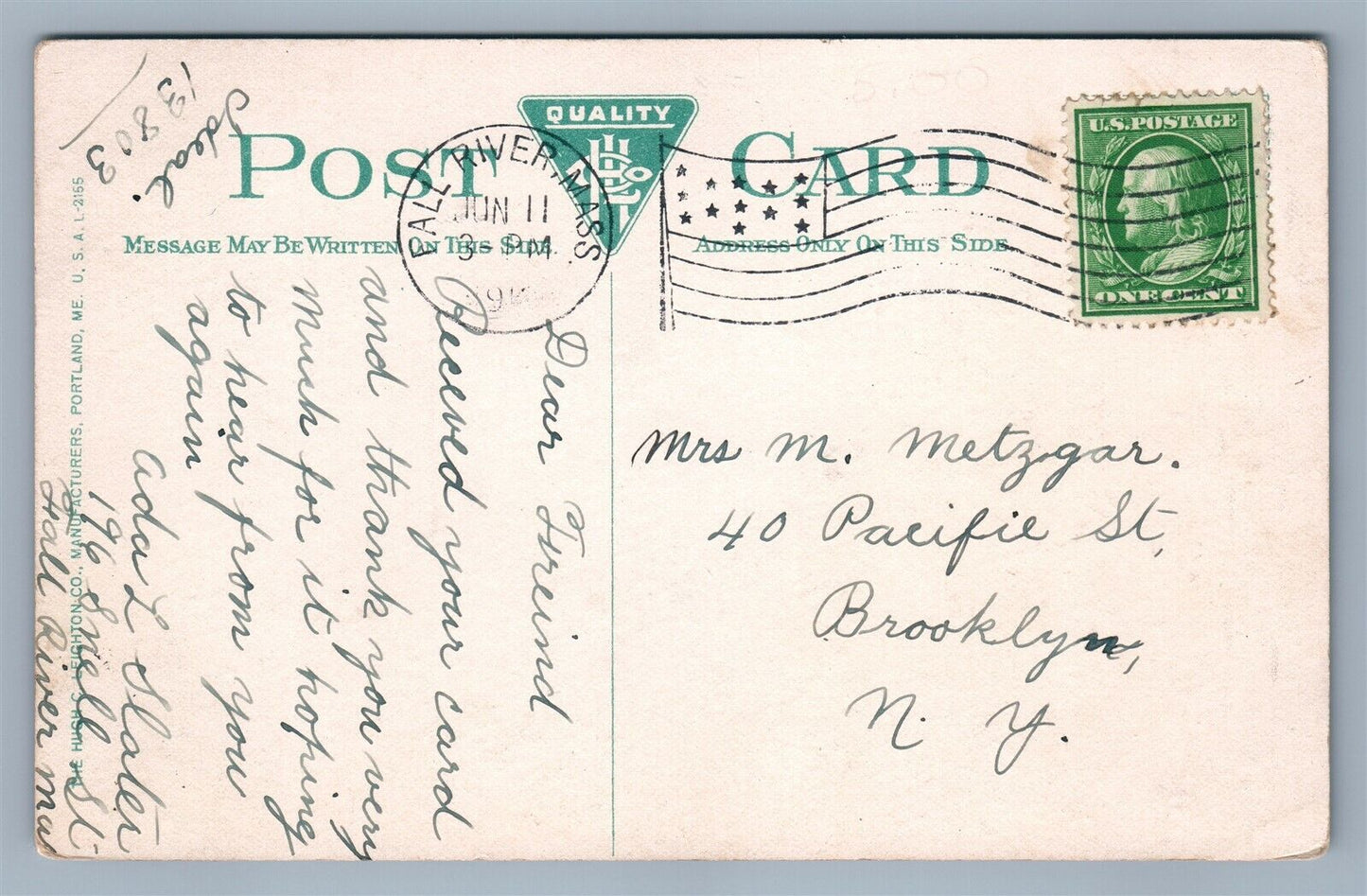 FALL RIVER MA MAIN STREET SOUTH FROM CITY HALL ANTIQUE POSTCARD