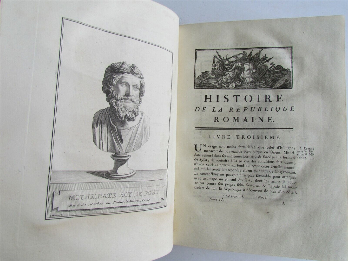 1777 3 VOLUMES ROMAN HISTORY ILLUSTRATED antique in FRENCH