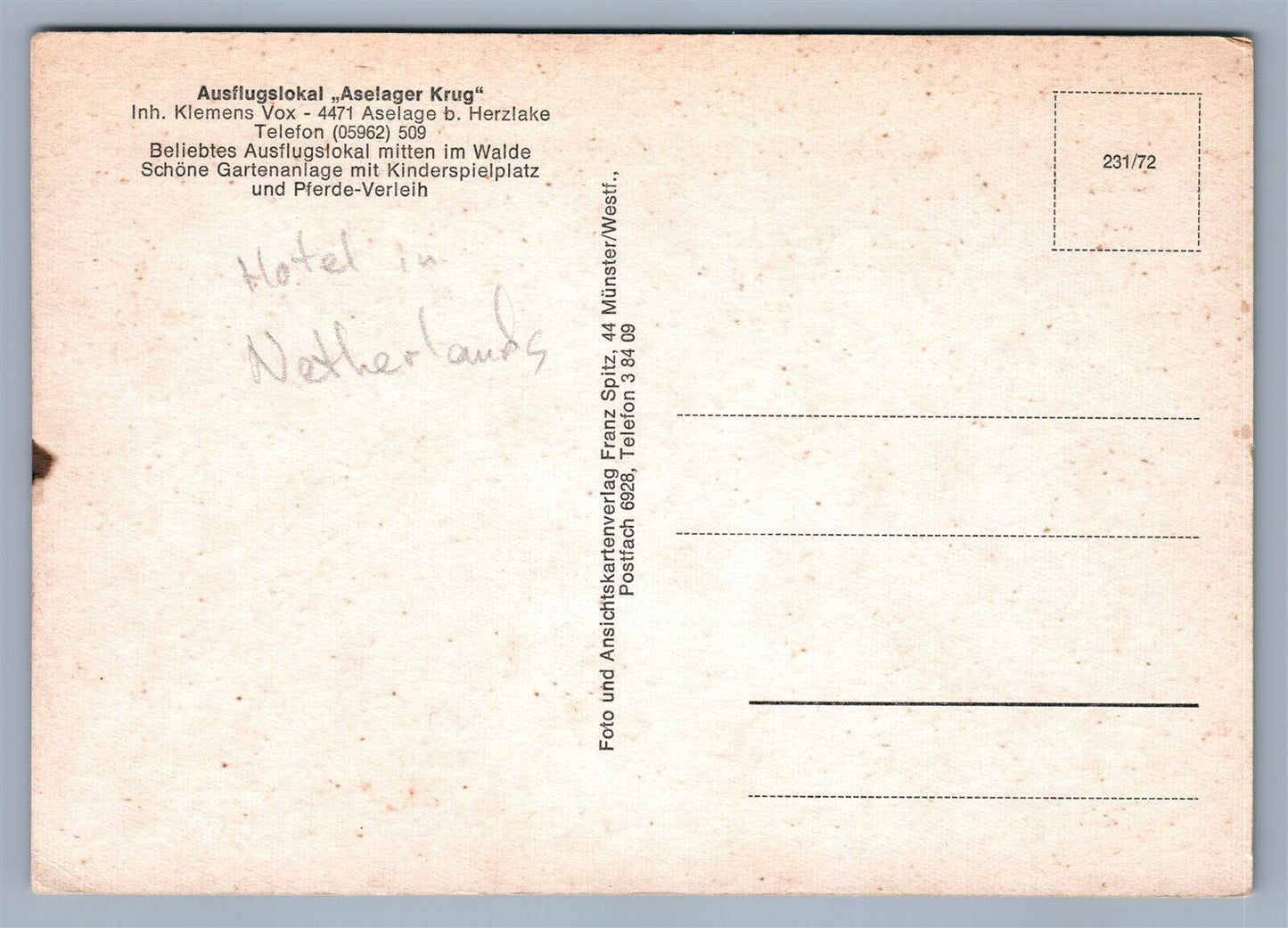 NETHERLANDS HOTEL VINTAGE REAL PHOTO POSTCARD RPPC BAUERNHAUS ASELAGER KRUG