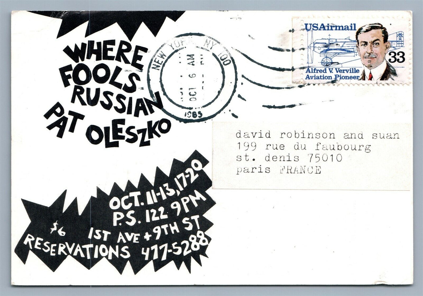 WHERE FOOLS RUSSIAN ARTIST PAT OLESZKO PERFORMANCE ADVERISING POSTCARD