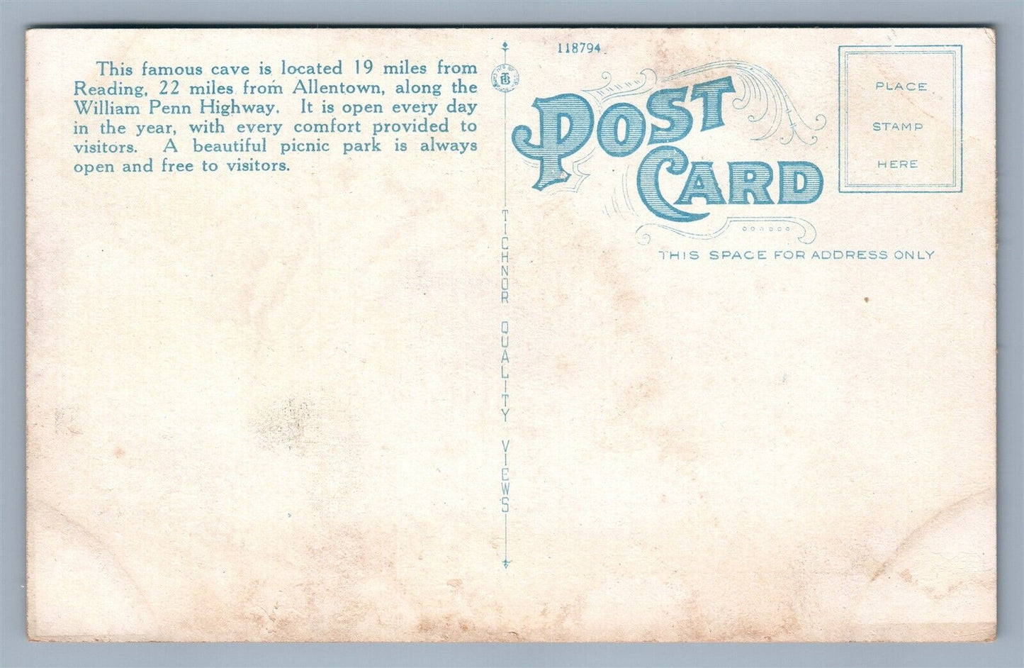 ALLENTOWN READING PA CRYSTAL CAVE ANTIQUE POSTCARD