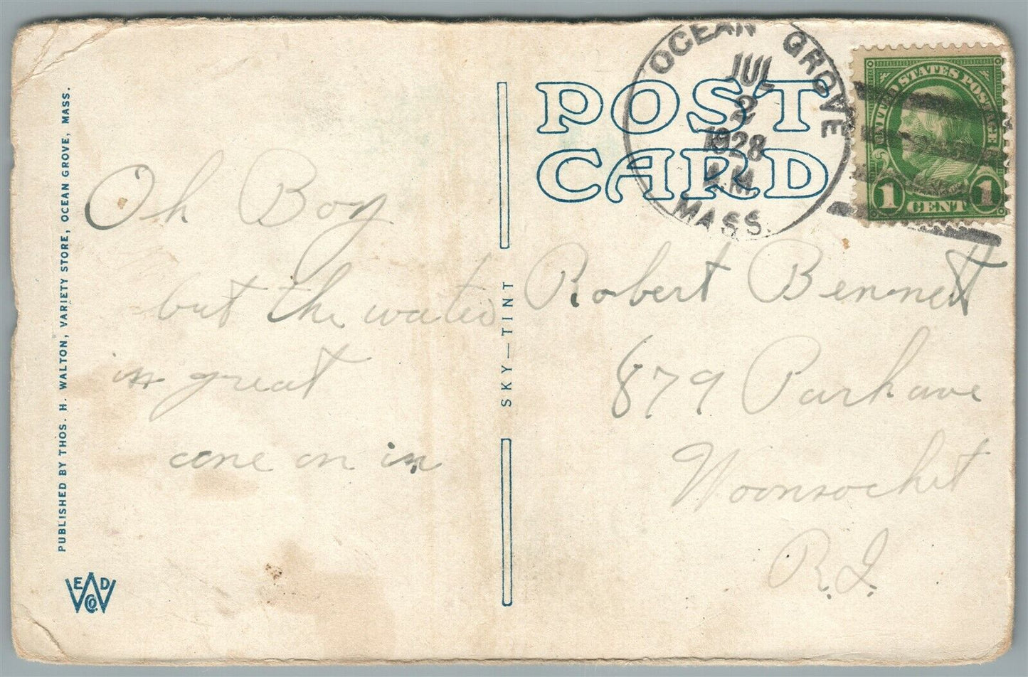 OCEAN GROVE MA LONG BEACH ANTIQUE POSTCARD