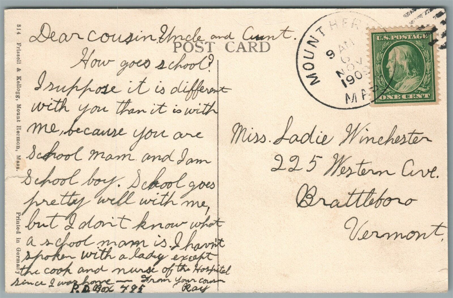 MOUNT HERMON MA COTTAGE ROW ANTIQUE POSTCARD
