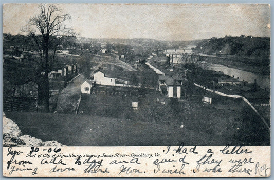 LYNCHBURG VA JAMES RIVER ANTIQUE 1906 UNDIVIDED POSTCARD w/ CORK CANCEL