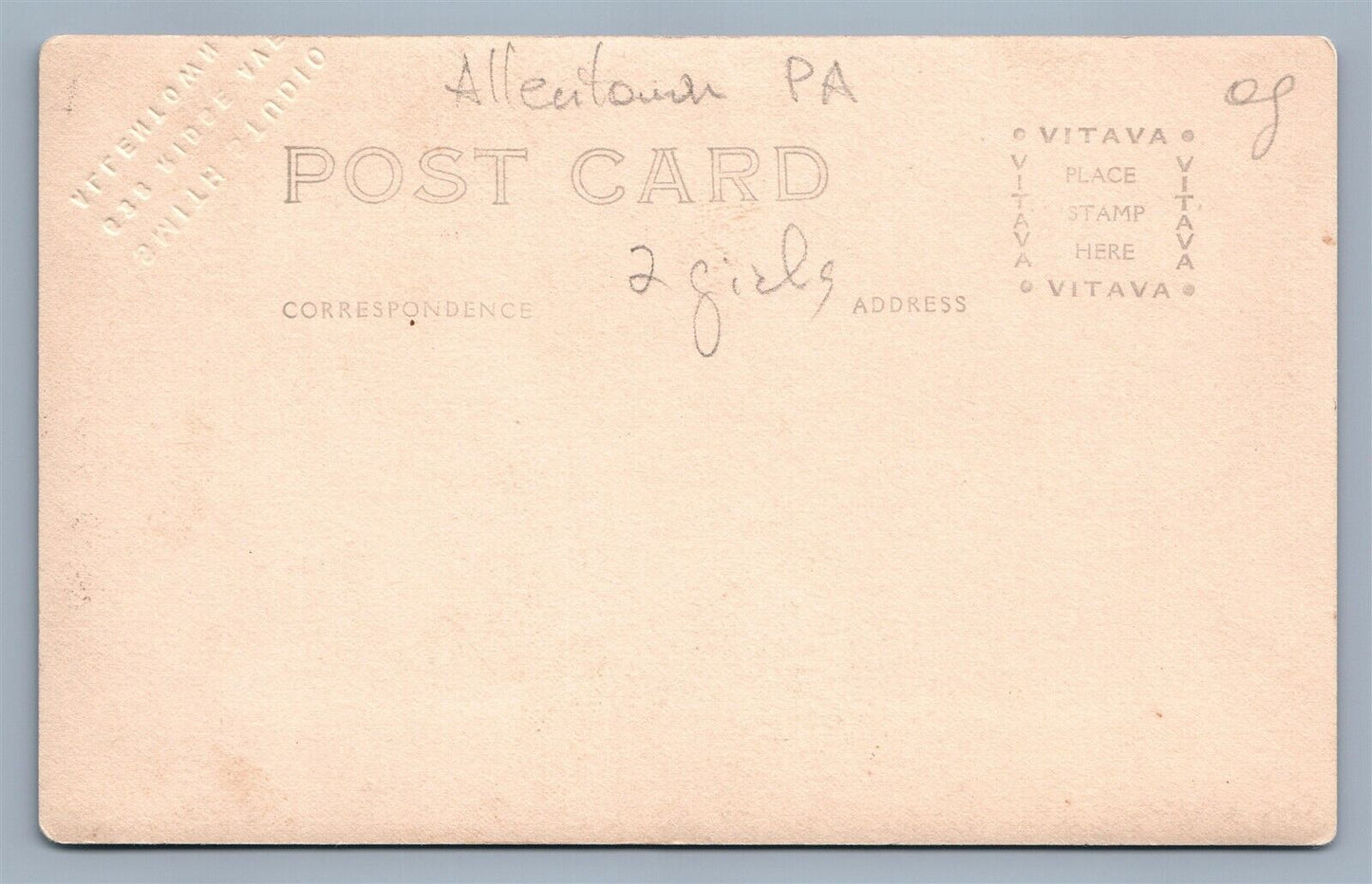 ALLENTOWN PA 2 GIRLS UNIFORM SISTERS? ANTIQUE REAL PHOTO POSTCARD RPPC