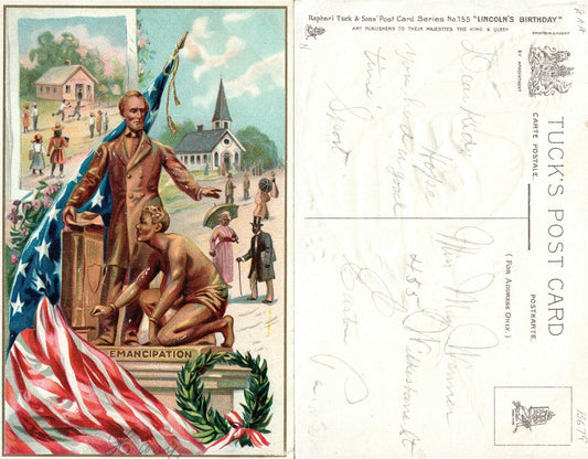 PATRIOTIC ANTIQUE EMBOSSED LINCOLN BIRTHDAY POSTCARD EMANCIPATION