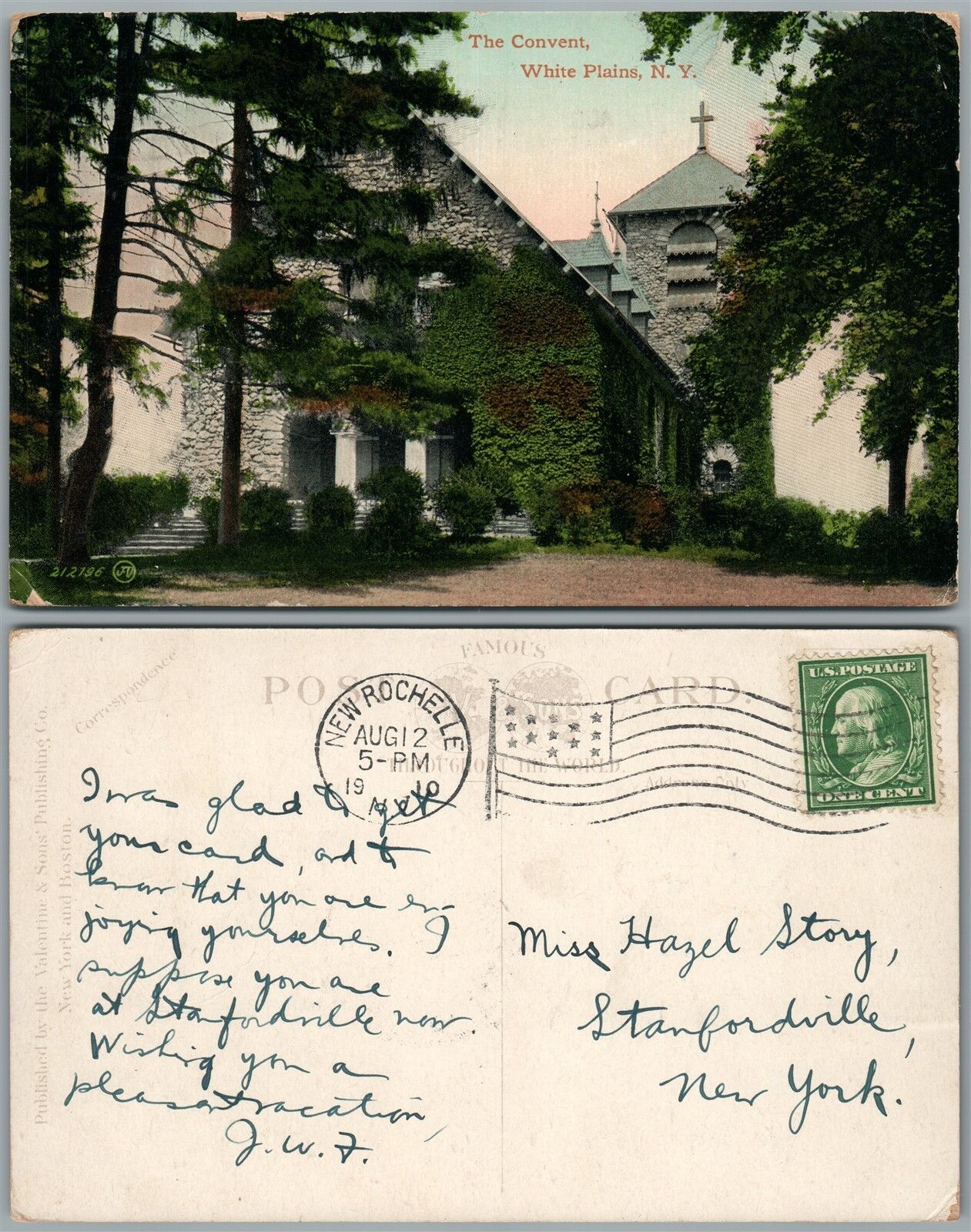WHITE PLAINS N.Y. THE CONVENT 1910 ANTIQUE POSTCARD