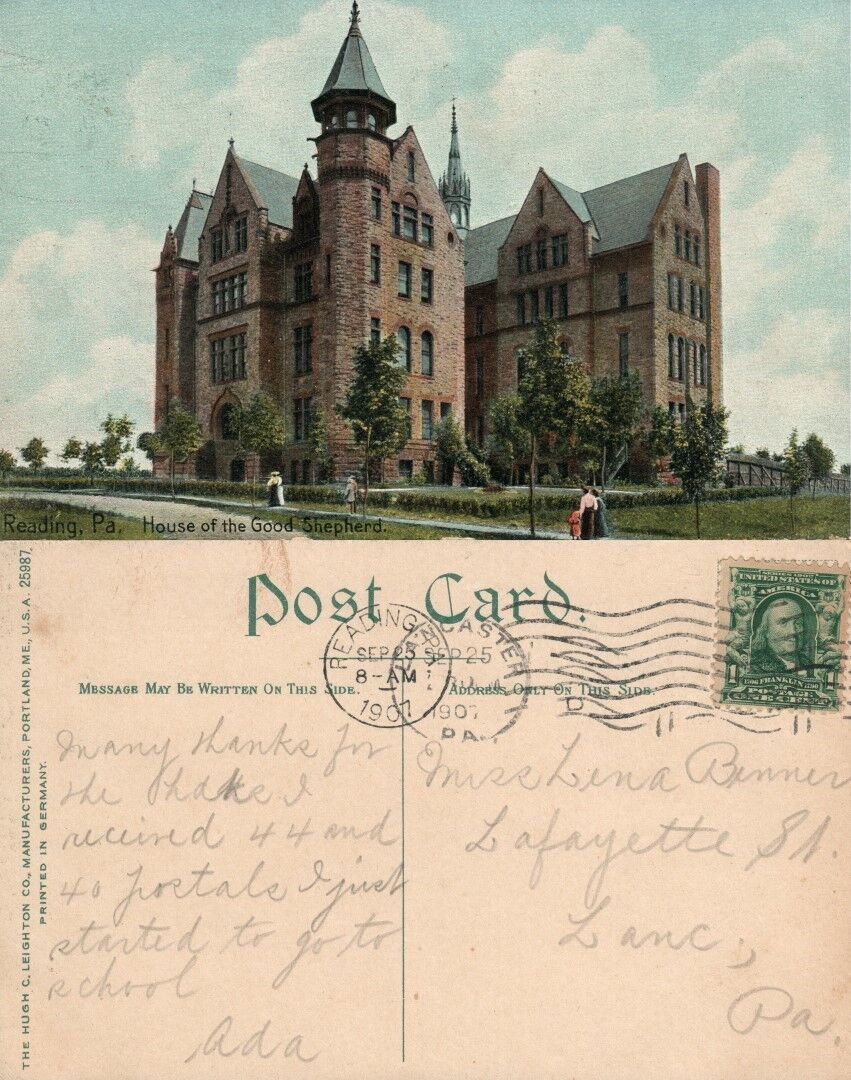 READING PA HOUSE OF THE GOD SHEPHERD CHURCH 1907 ANTIQUE POSTCARD