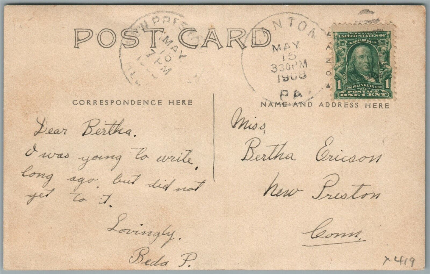 CANTON PA UNION STREET ANTIQUE REAL PHOTO POSTCARD RPPC