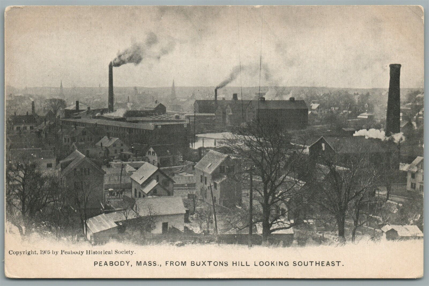 PEABODY MA FROM BUXTONS HILL ANTIQUE POSTCARD