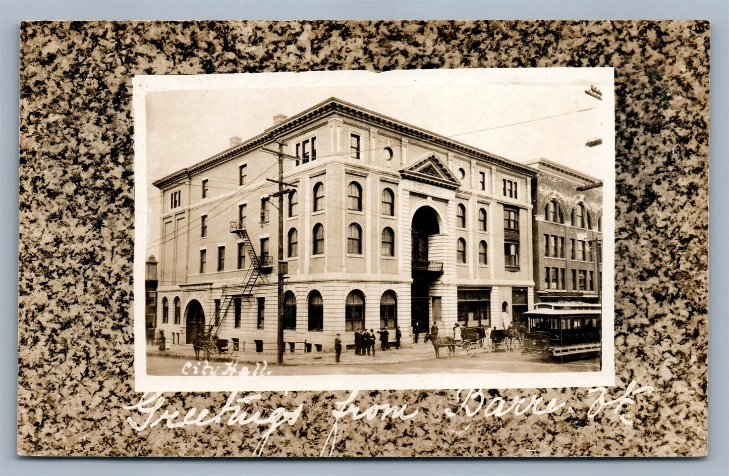 BARRE VT CITY HALL VINTAGE REAL PHOTO POSTCARD RPPC