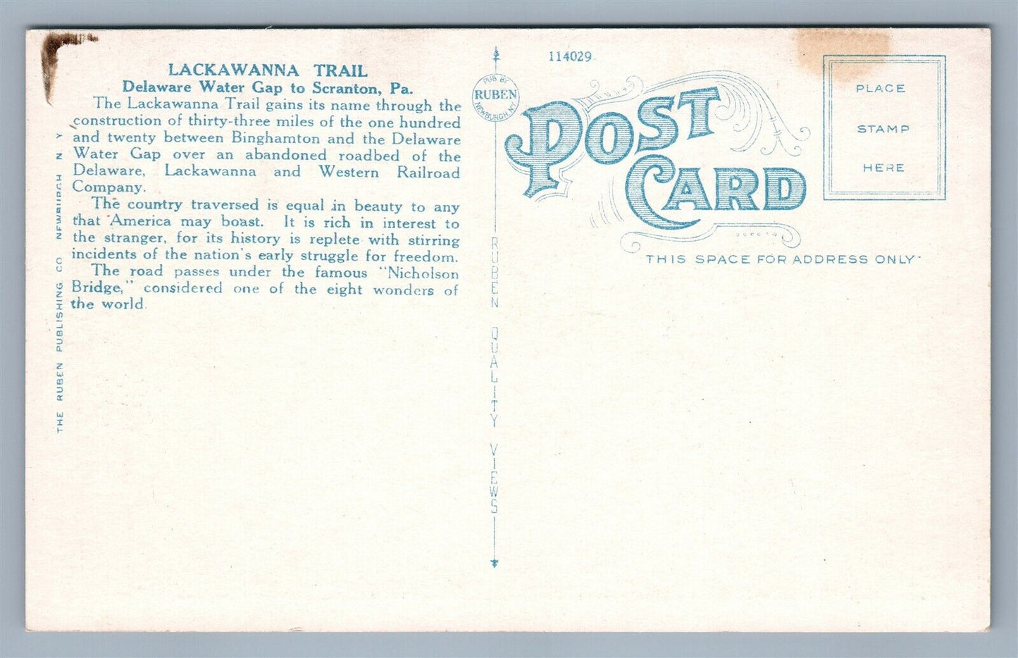 TOBYHANNA PA ALONG LACKAWANNA TRAIL ANTIQUE POSTCARD