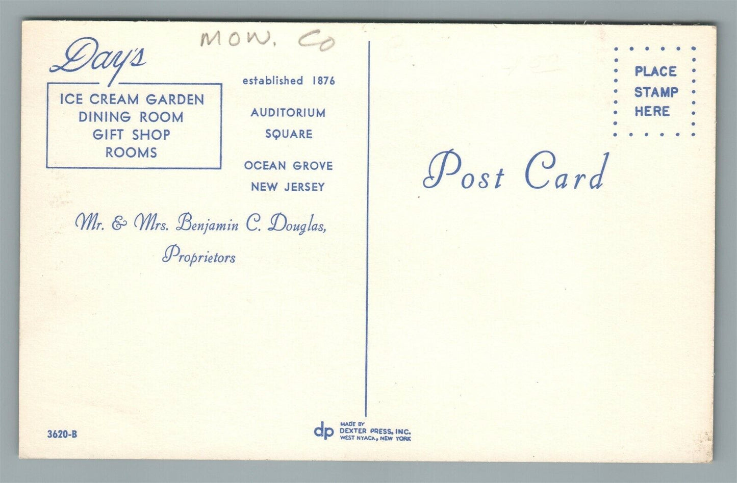OCEAN GROVE NJ DAY'S ICE CREAM GARDEN VINTAGE POSTCARD