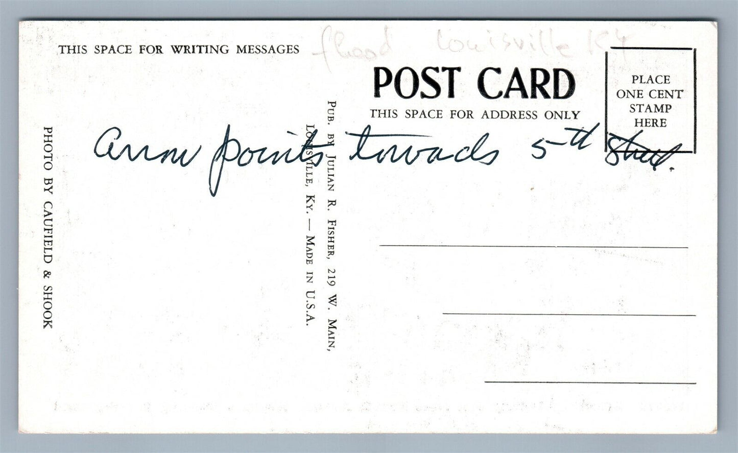 LOUISVILLE KY FLOOD BROADWAY ANTIQUE POSTCARD