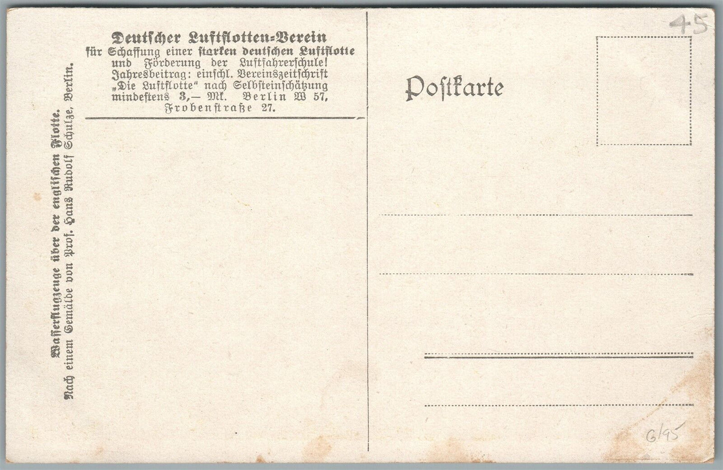 WWI NAVAL BATTLE SCENE w/ BIPLANES ANTIQUE GERMAN POSTCARD