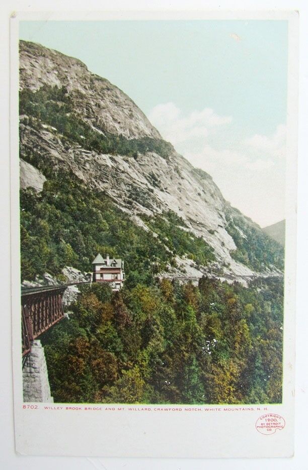 VINTAGE POSTCARD WILLEY BROOK BRIDGE WHITE MOUNTAINS NH RAILWAY railroad train