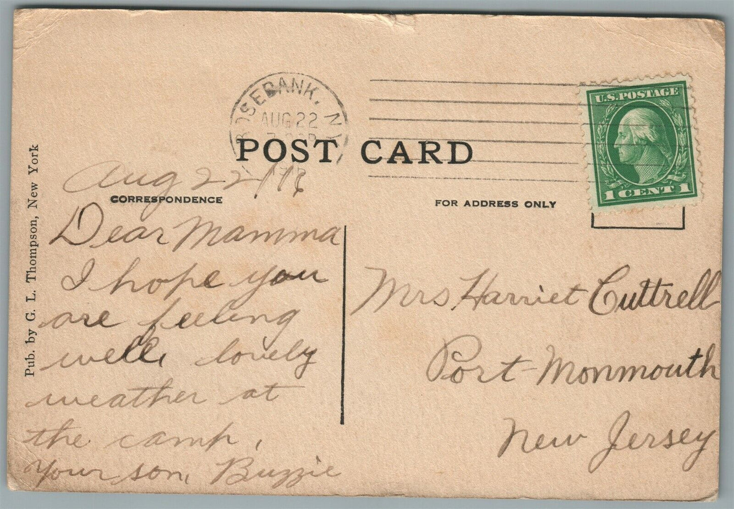 FT. WADSWORTH NY CAMP ANTIQUE POSTCARD