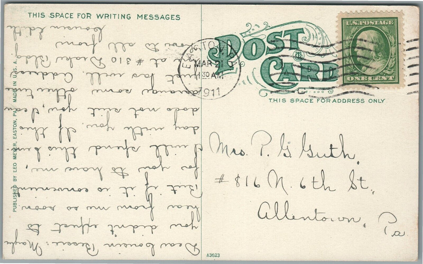 EASTON PA DOCK STREET ANTIQUE POSTCARD