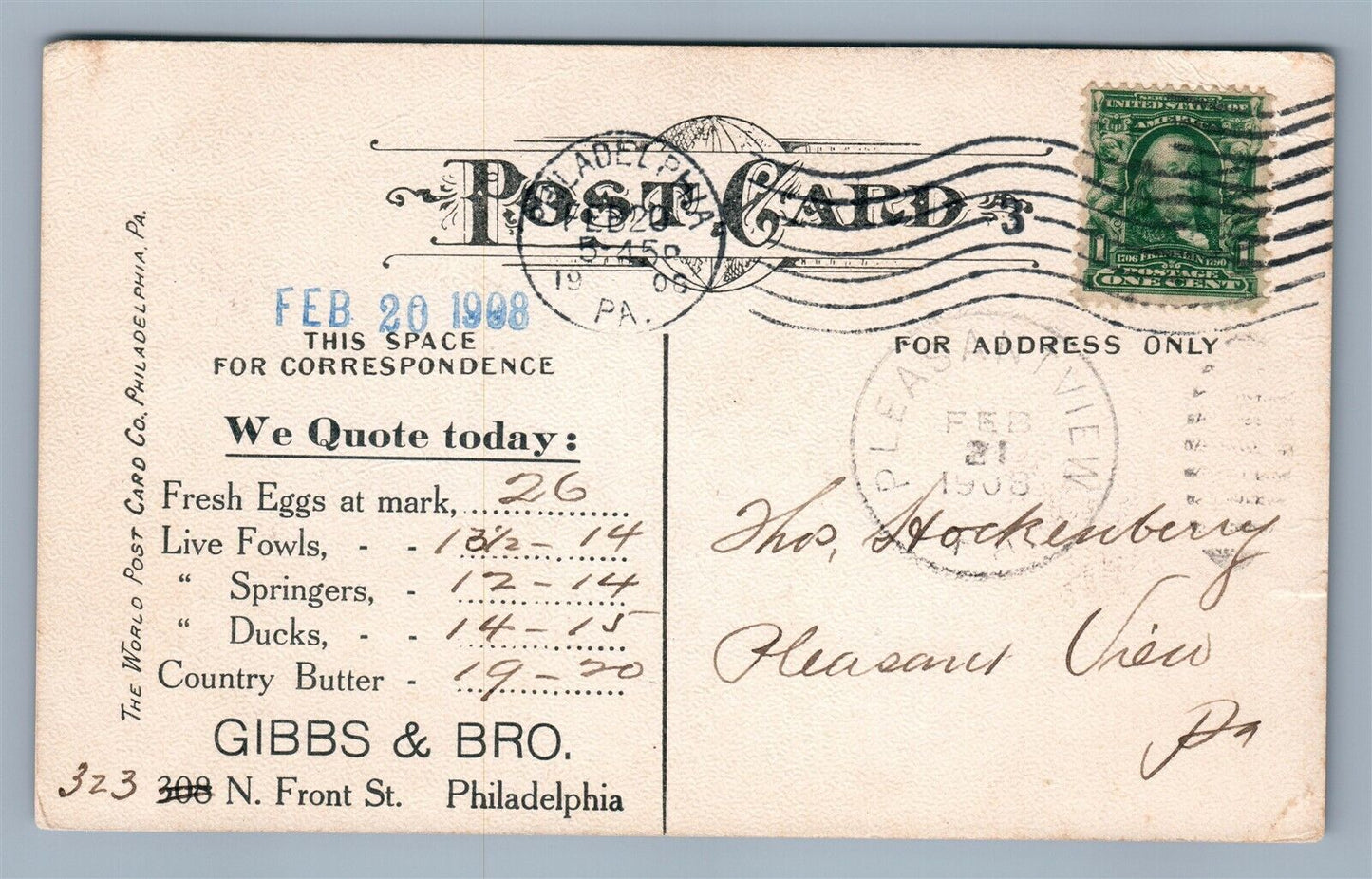 PHILADELPHIA PA GIBBS & BRO GROCERY ADVERTISING ANTIQUE POSTCARD