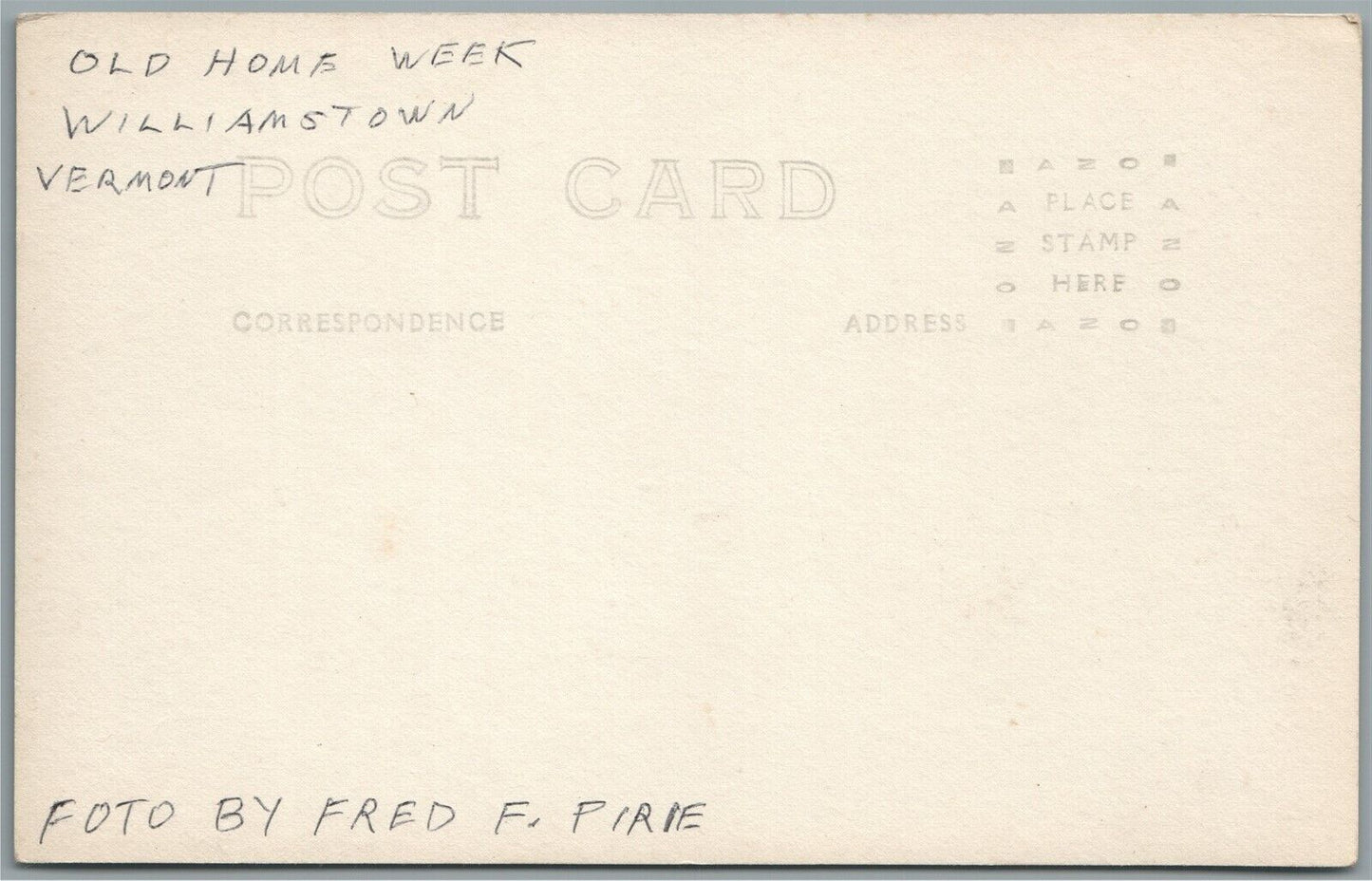 WILLIAMSTOWN VT OLD HOME WEEK ANTIQUE REAL PHOTO POSTCARD RPPC