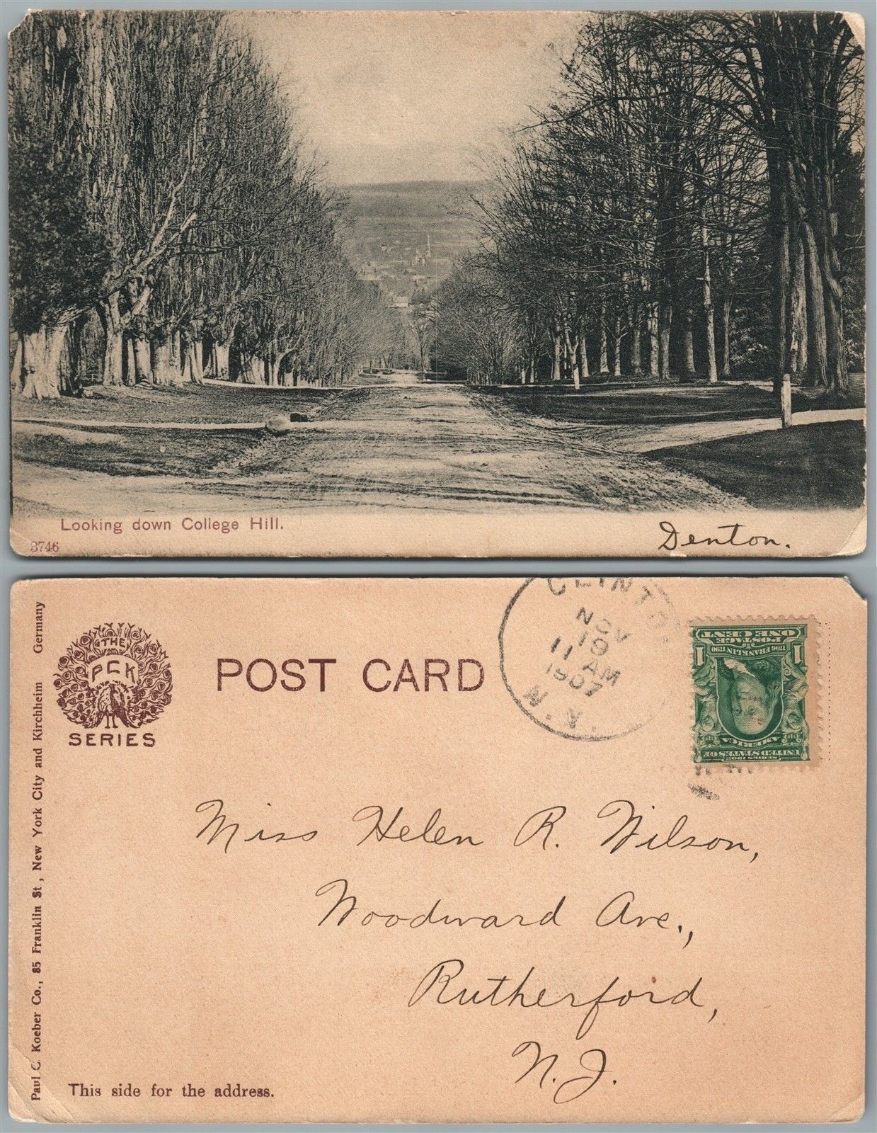 CLINTON N.Y. COLLEGE HILL RD ANTIQUE 1907 POSTCARD