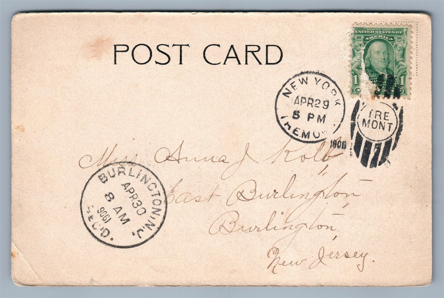 MONTCLAIR NJ MOUNTAINSIDE HOSPITAL ANTIQUE POSTCARD RARE CORK CANCEL