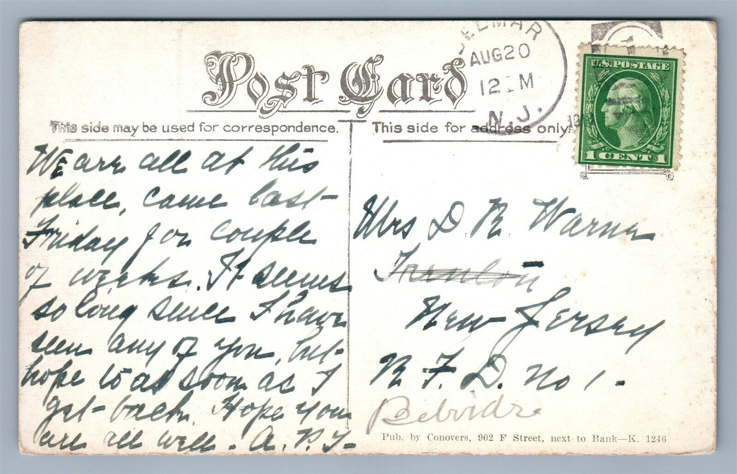 BELMAR NJ HOTEL COLUMBIA ANTIQUE POSTCARD