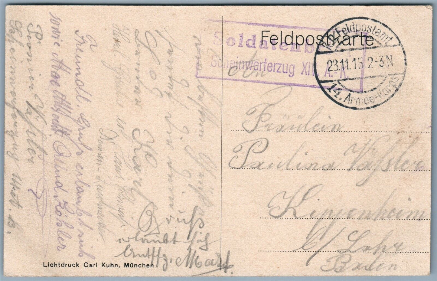 GERMAN WWI MILITARY FELDPOST 1915 ANTIQUE POSTCARD RATHAUS in SEDAN FRANCE