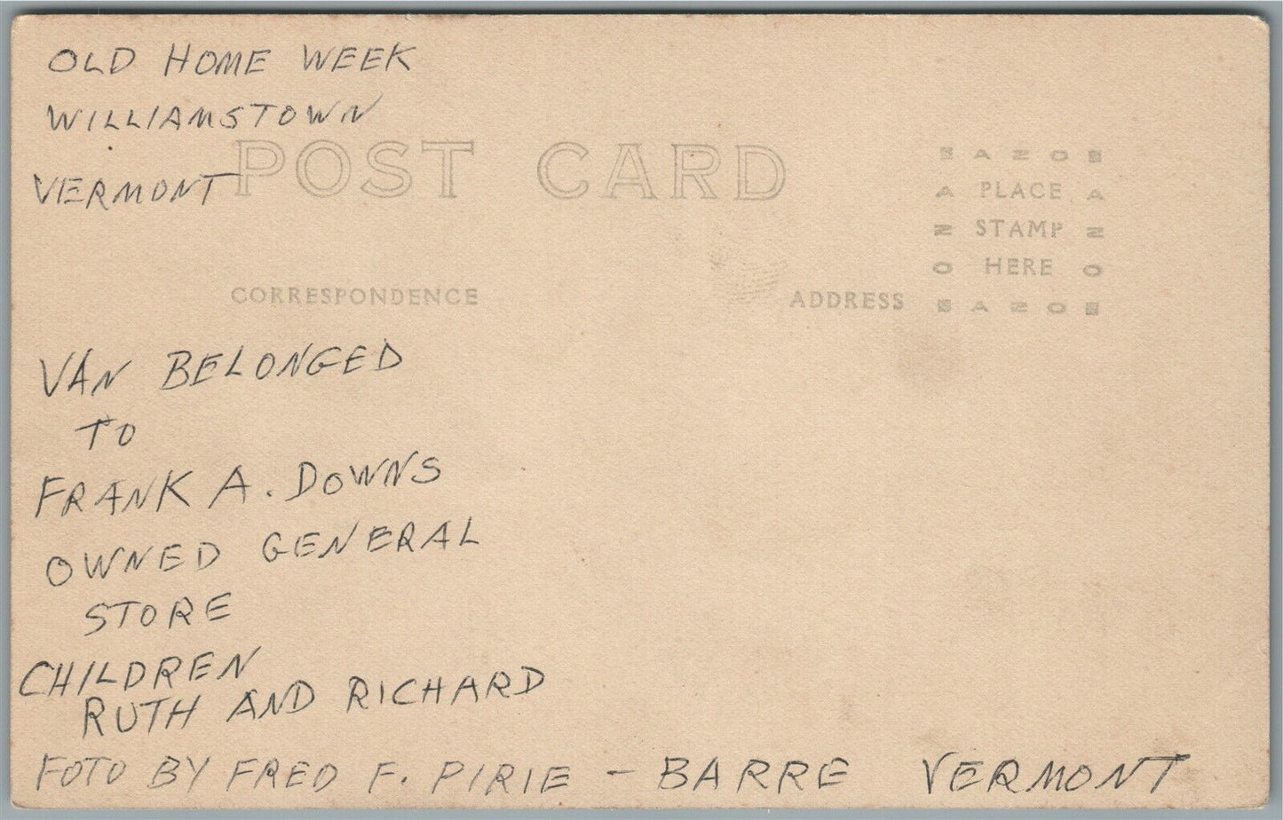 WILLIAMSTOWN VT HOME WEEK ANTIQUE REAL PHOTO POSTCARD RPPC FORD SERVICE STATION