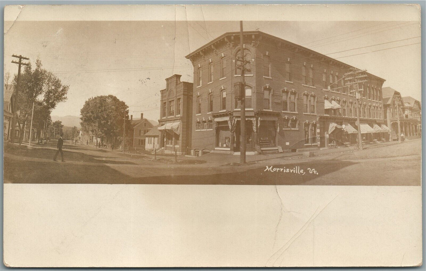 MORRISVILLE VT STREET SCENE ANTIQUE REAL PHOTO POSTCARD RPPC